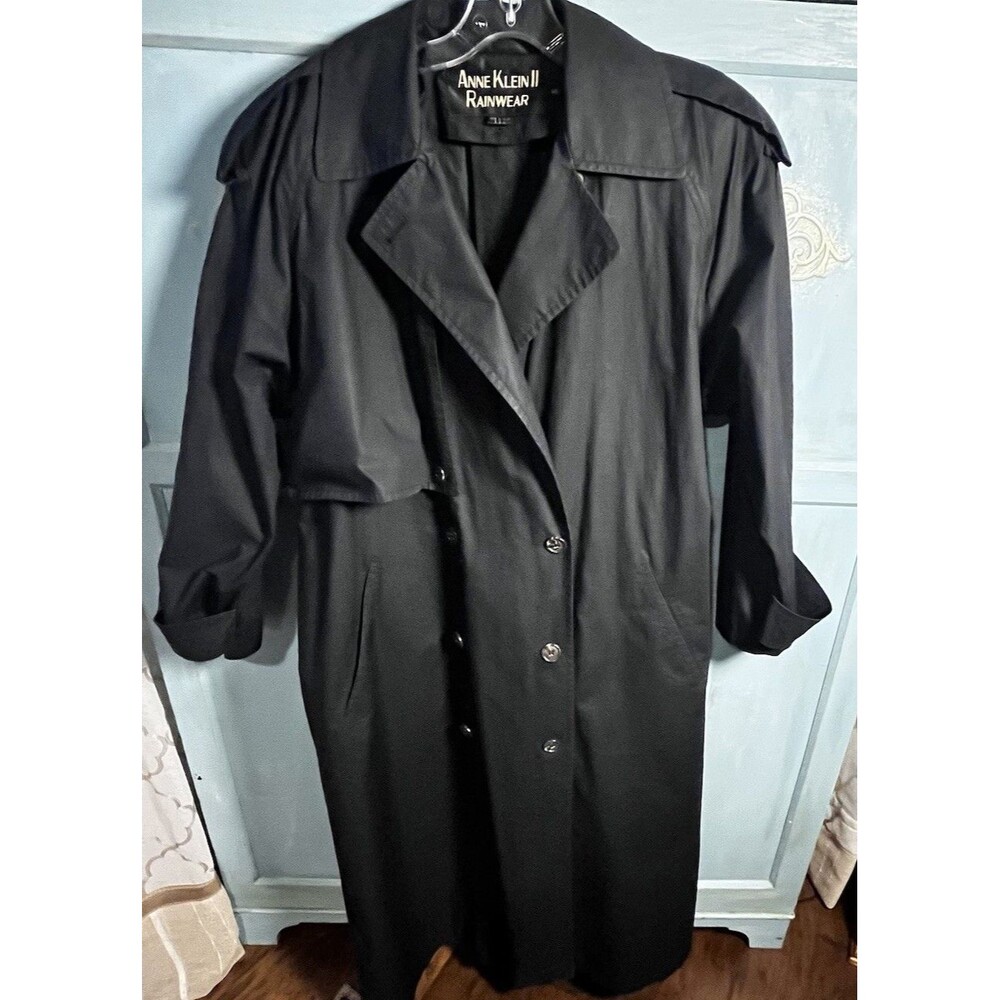 Anne Klein II Raincoat Navy X-Long  Belted Back Tabbed Pleat  No Liner Size 14